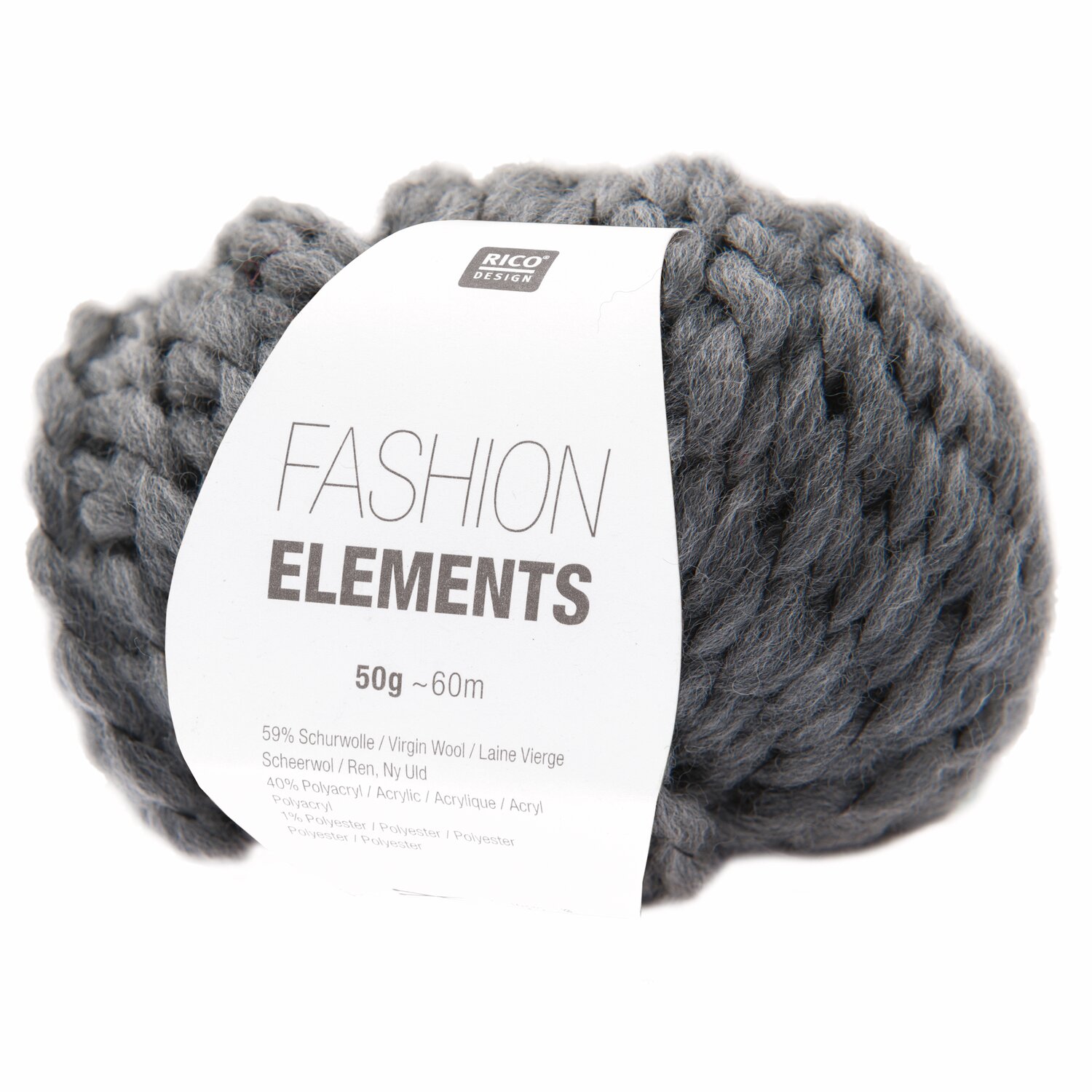 Fashion Elements Wolle in Mittelgrau, 50g 60m, von Rico Design. Ideal für Strickprojekte.