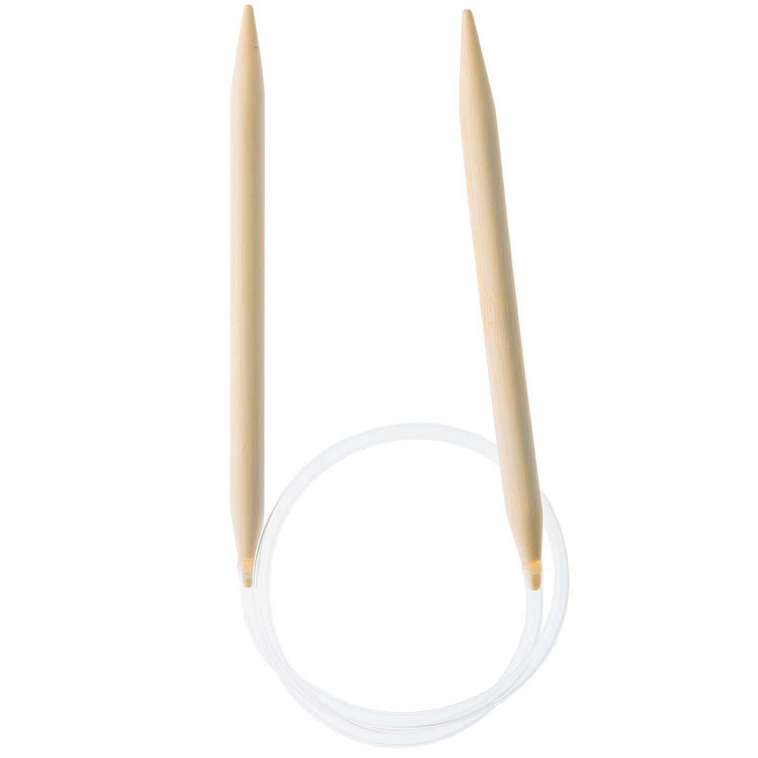 Rundstricknadel 60cm Bambus von Rico Design, aus hellem Holz mit flexiblem Kunststoffseil. Ideal für Strickprojekte.