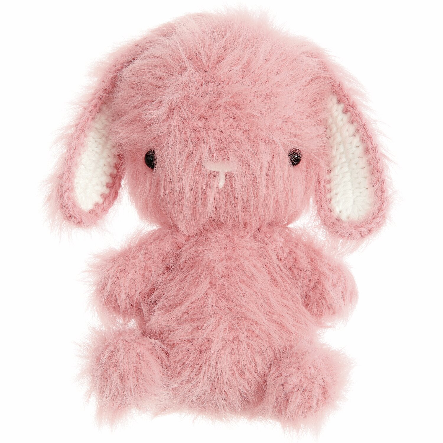 Creative Ricorumi dk 25g Farbe Creme von Rico Design Ricorumi Furry Animals: Flauschiger rosa Hase mit schwarzen Sicherheitsaugen, gestrickt aus weichem Garn. Ideal für kreative Handarbeiten.
