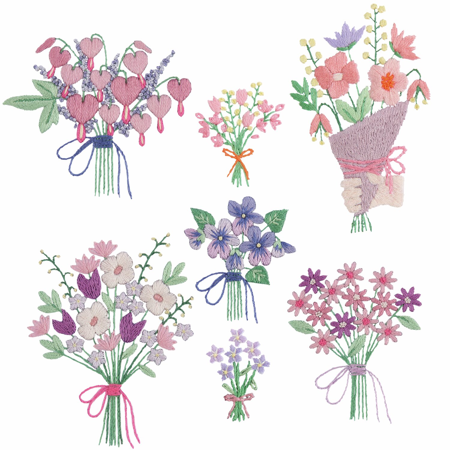 Stick & Stitch Packung Blumensträuße XL 7 Stück zeigt bunte Blumenmotive zum Aufnähen.