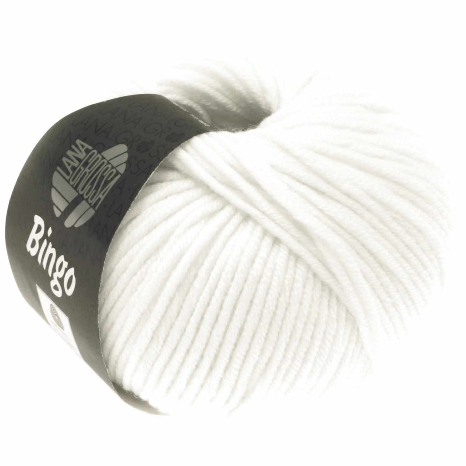 Bingo Wolle von Lana Grossa in Weiß, 50g Knäuel, 80m Lauflänge, ideal für Strickprojekte.