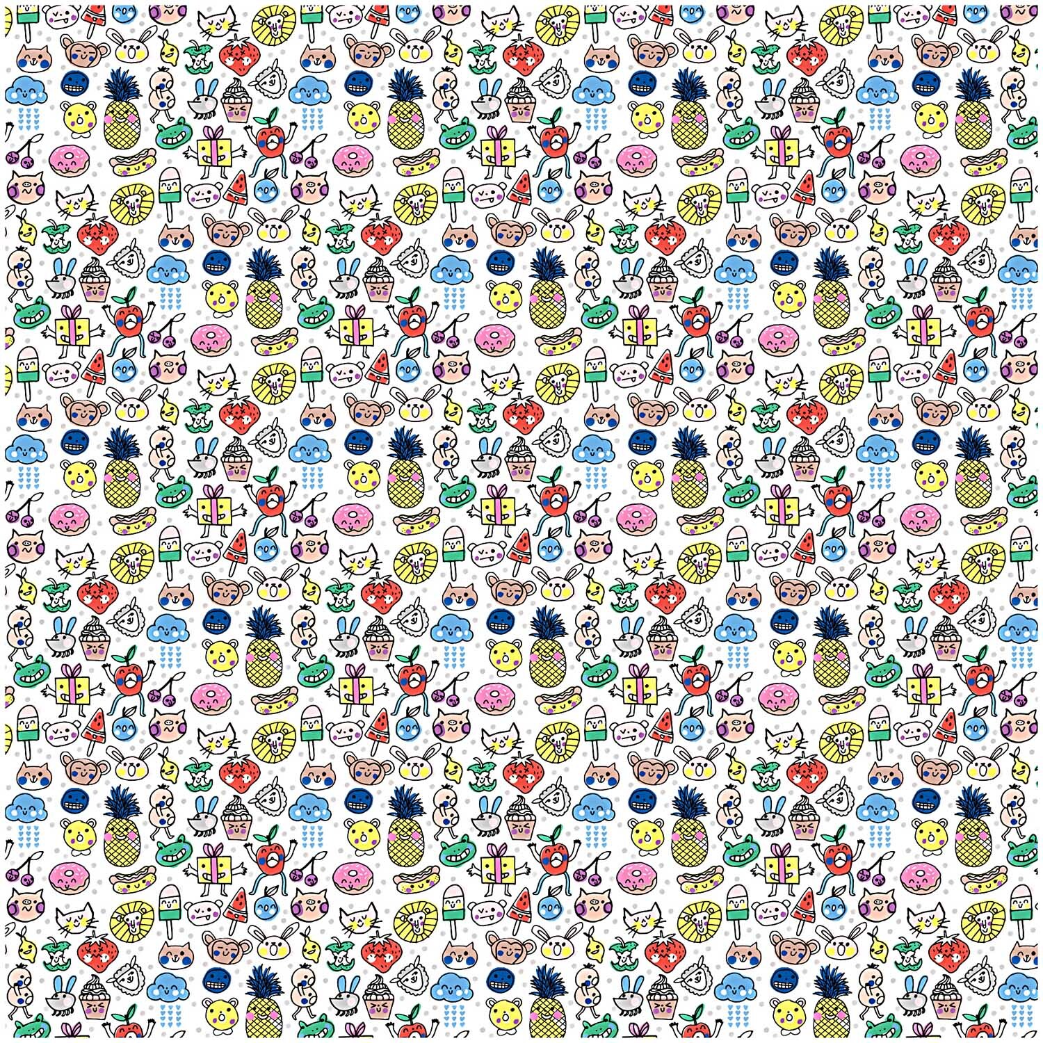 Stoff Gesichter weiß-mehrfarbig 140cm Stoff Gesichter weiß-mehrfarbig 140cm