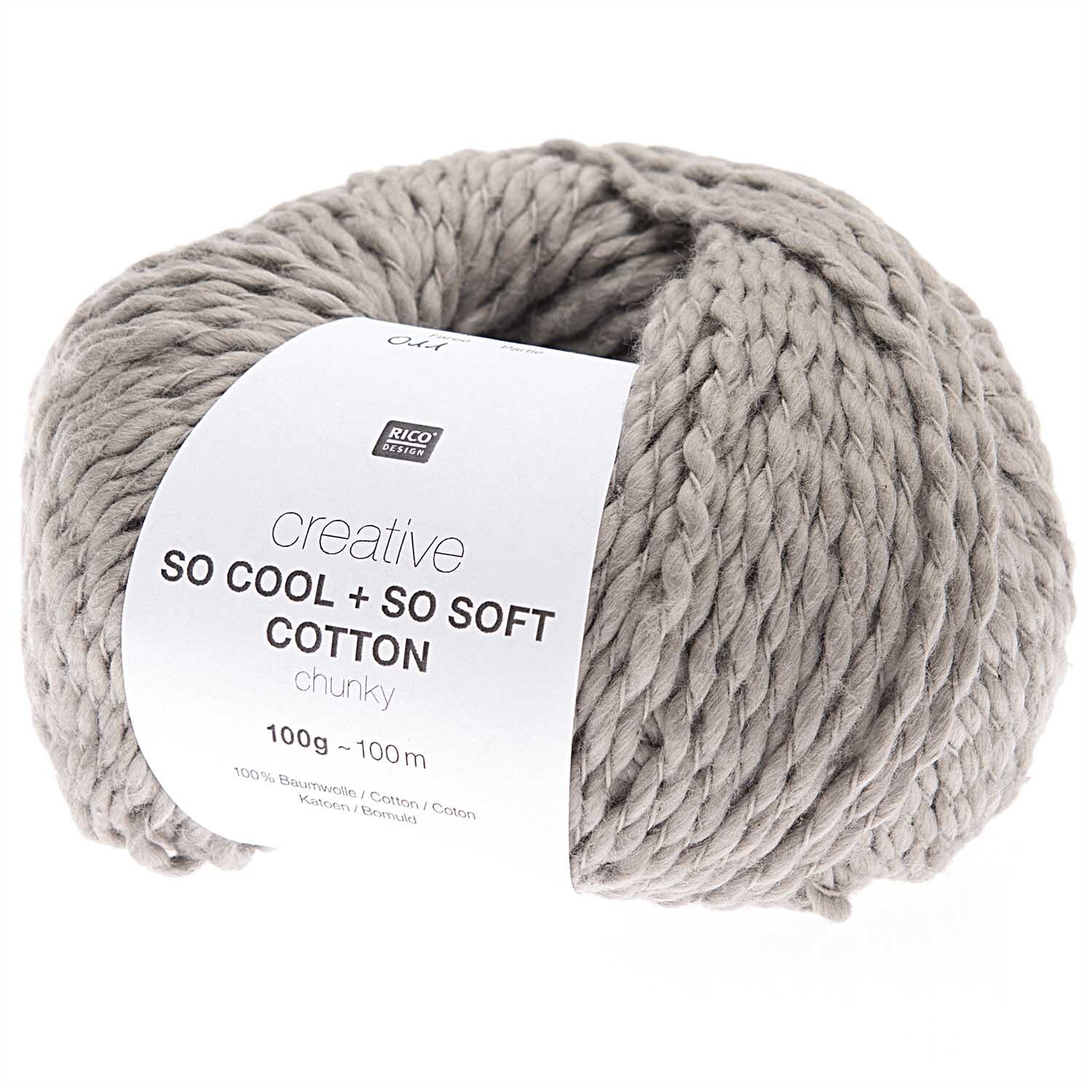 Creative So Cool + So Soft Cotton chunky, graues Garnknäuel von Rico Design, 100g 100m, ideal für Strickprojekte.