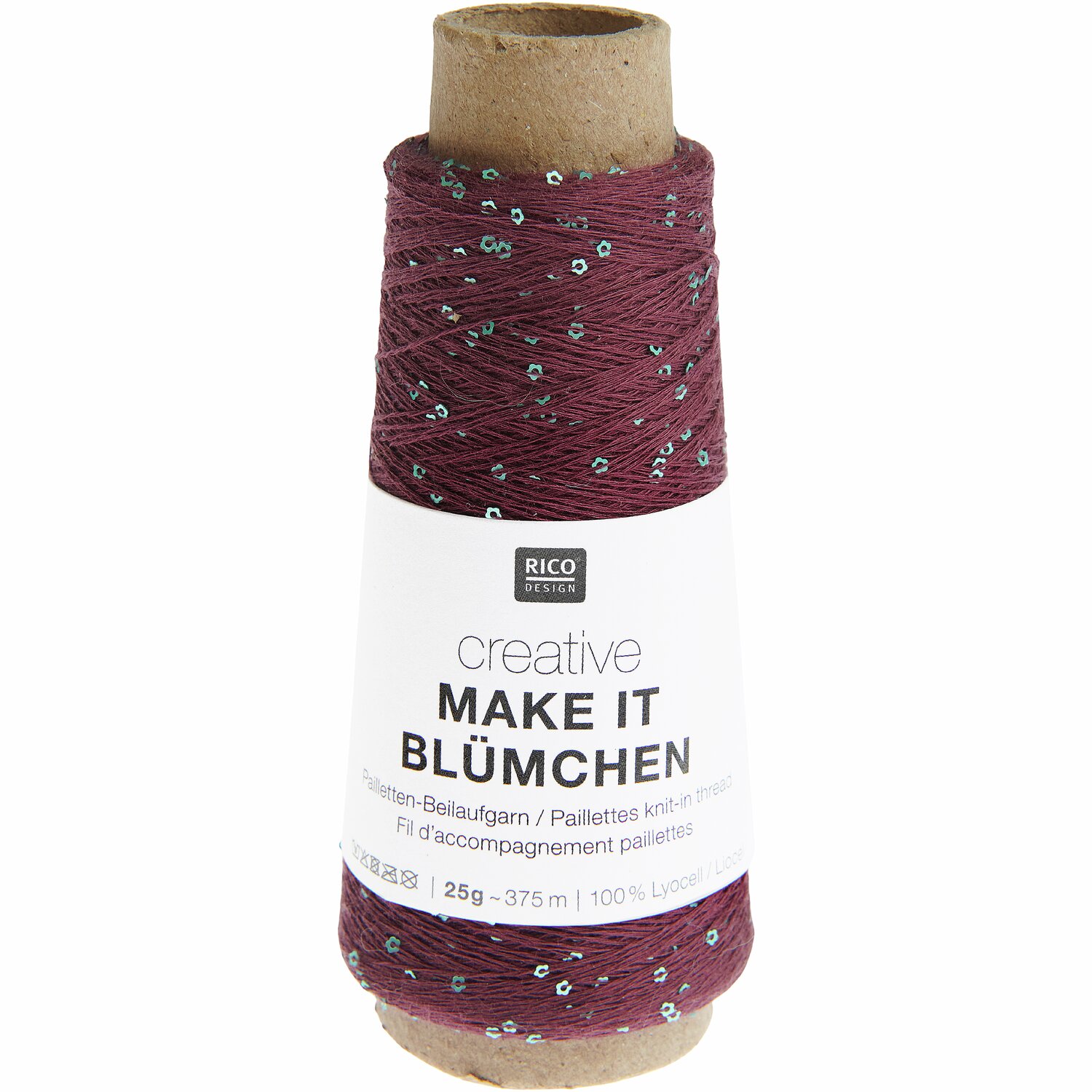 Creative Make It Blümchen Garn in Bordeaux von Rico Design, 25g Spule mit 375m Länge, ideal für kreative Projekte.