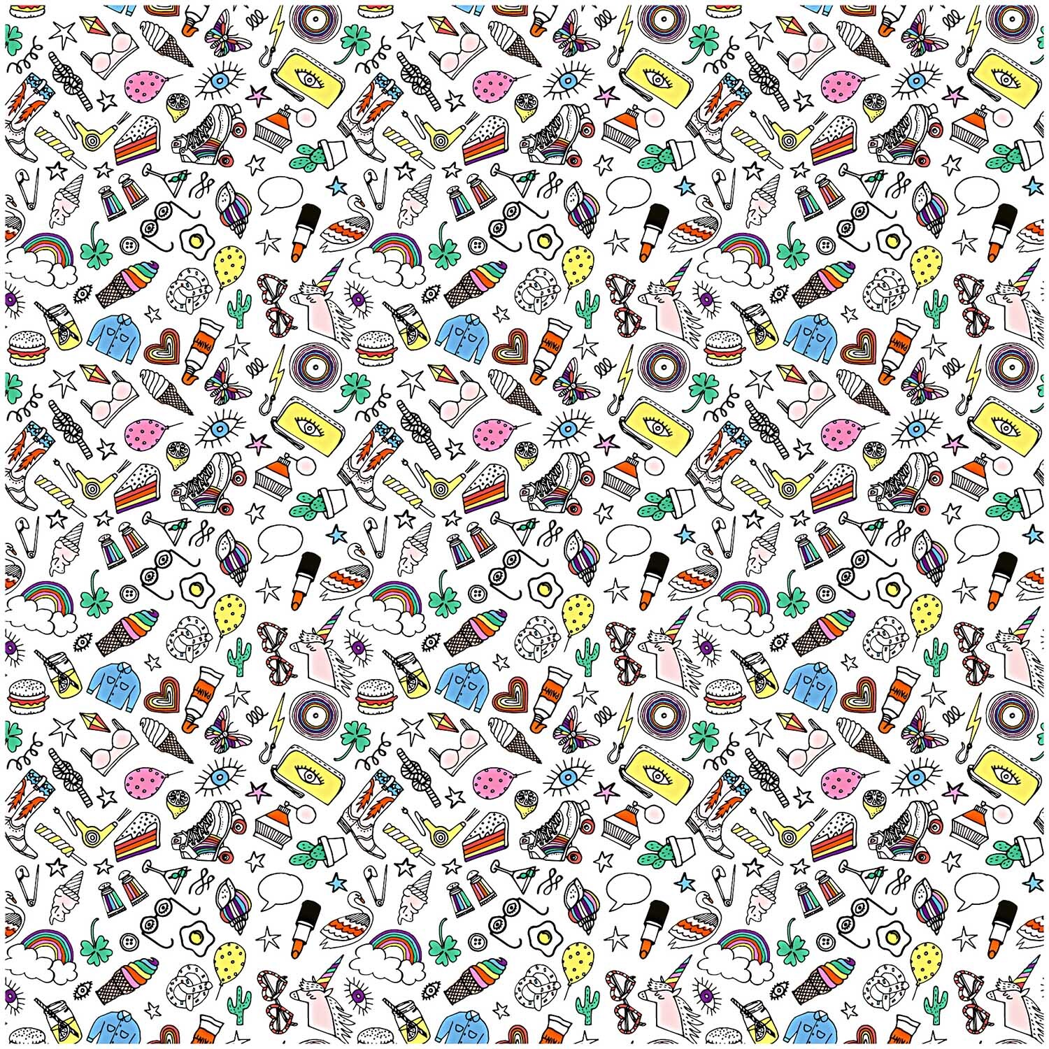 Druckstoff Icons weiß-mehrfarbig 140cm beschichtet Druckstoff Icons weiß-mehrfarbig 140cm beschichtet