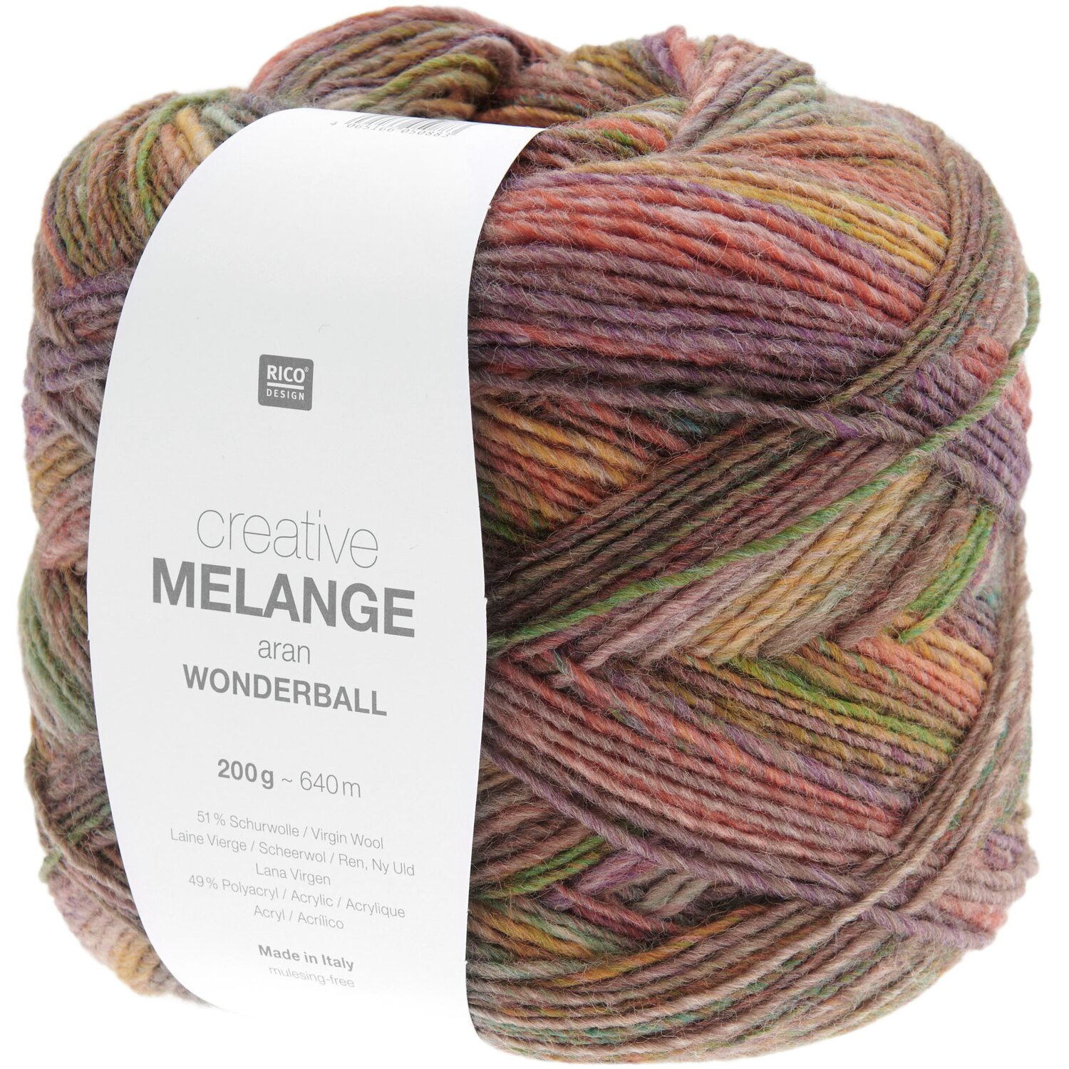 Creative Melange aran Wonderball, 200g 640m, in erdigen Tönen von Rico Design, ideal für Strickprojekte.