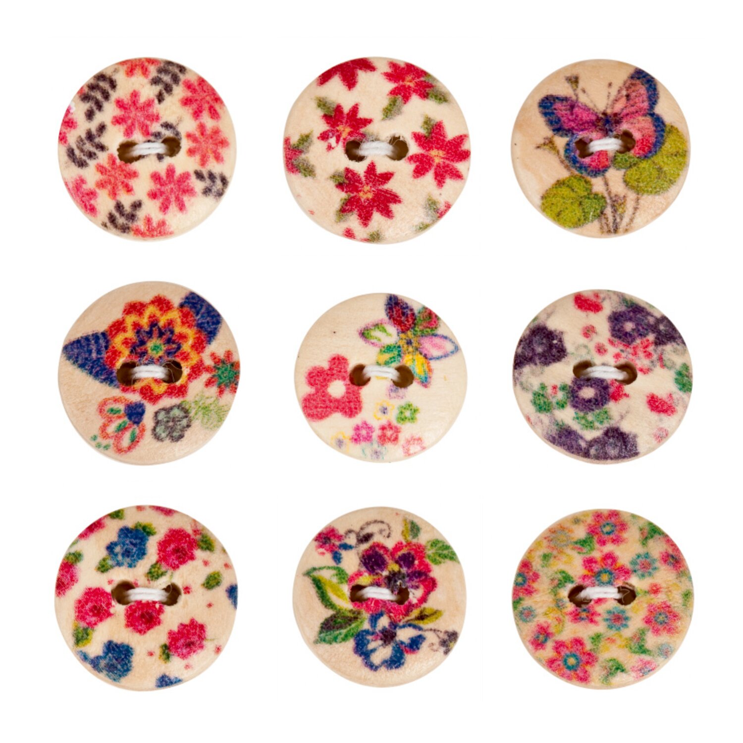 Knopfmix Holz Floral 1,5cm 9 Stück von Rico Design
