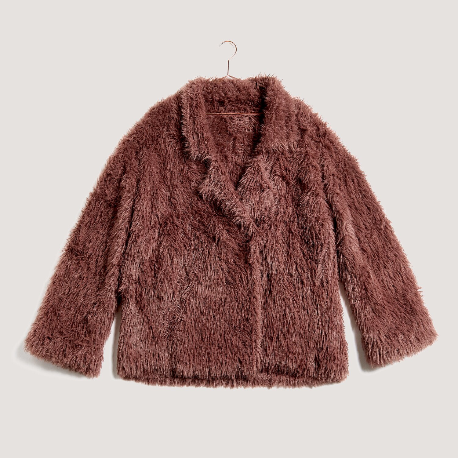 Creative Fur, Kunstfelljacke im lockeren Schnitt, Rico Design, melierter Braunton, Subtitel 100g 130m, weiche Textur für wärmende Winter-Outfits
