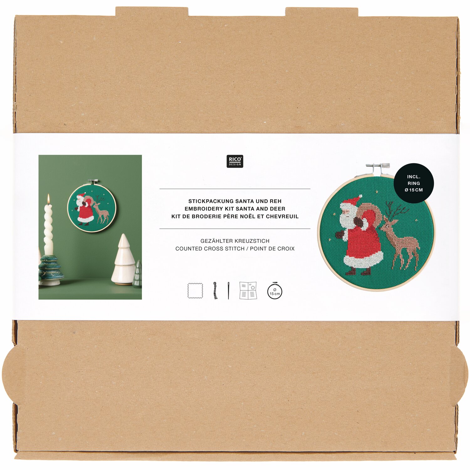 Stickpackung Santa und Reh Ø15cm von Rico Design