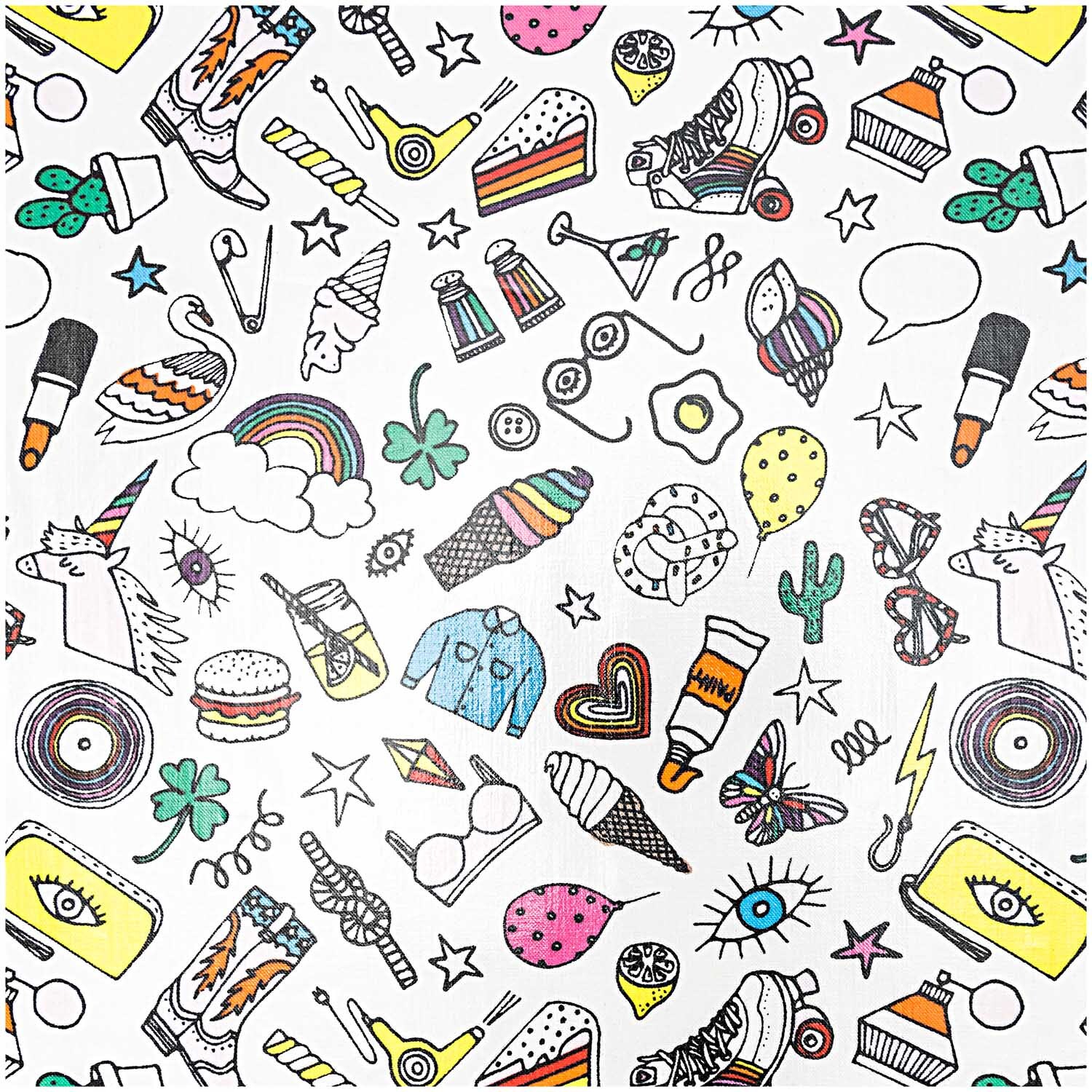 Druckstoff Icons weiß-mehrfarbig 140cm beschichtet