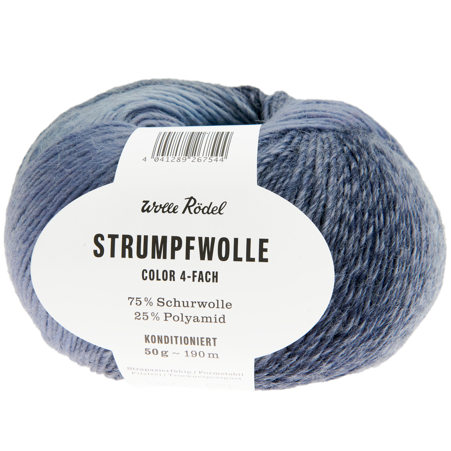 Strumpfwolle Color 4-fach in Jeans/Marine von Wolle Rödel, 50g, 190m, ideal für Socken.