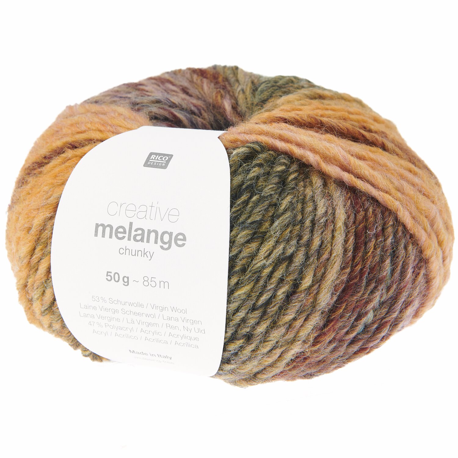 Creative Melange chunky Wolle von Rico Design in dunklen Beerentönen, 50g Knäuel, 85m Länge.
