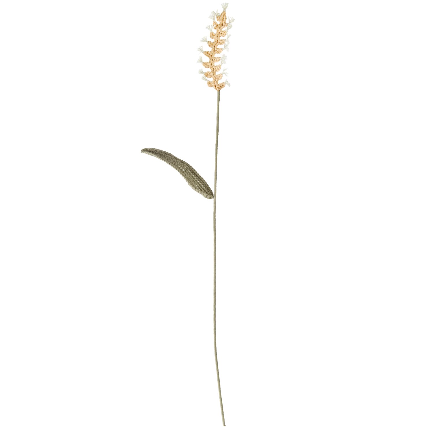 Ricorumi In the Meadow gehäkelte Ähre in sandfarbener Optik mit grünem Blatt an langem Stiel, dekoratives DIY-Häkelprojekt für natürliche Wohnaccessoires