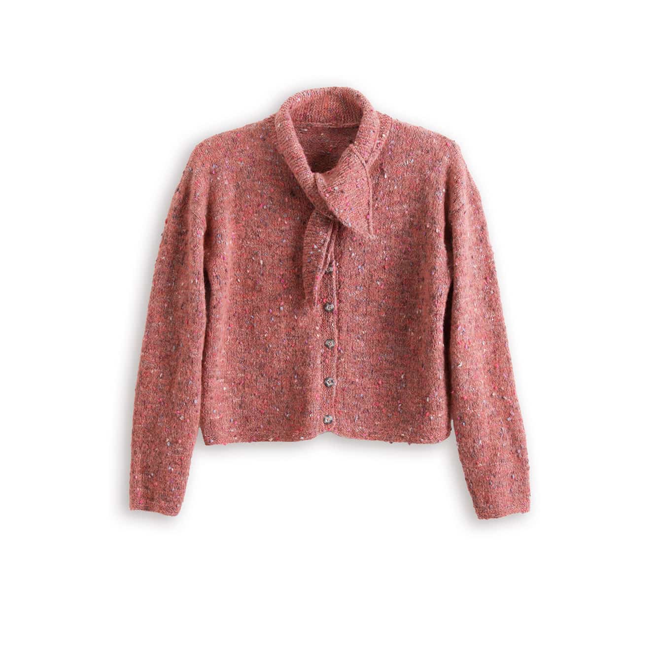 Gestrickte Jacke mit Tuchdetail und Knopfleiste in Rot