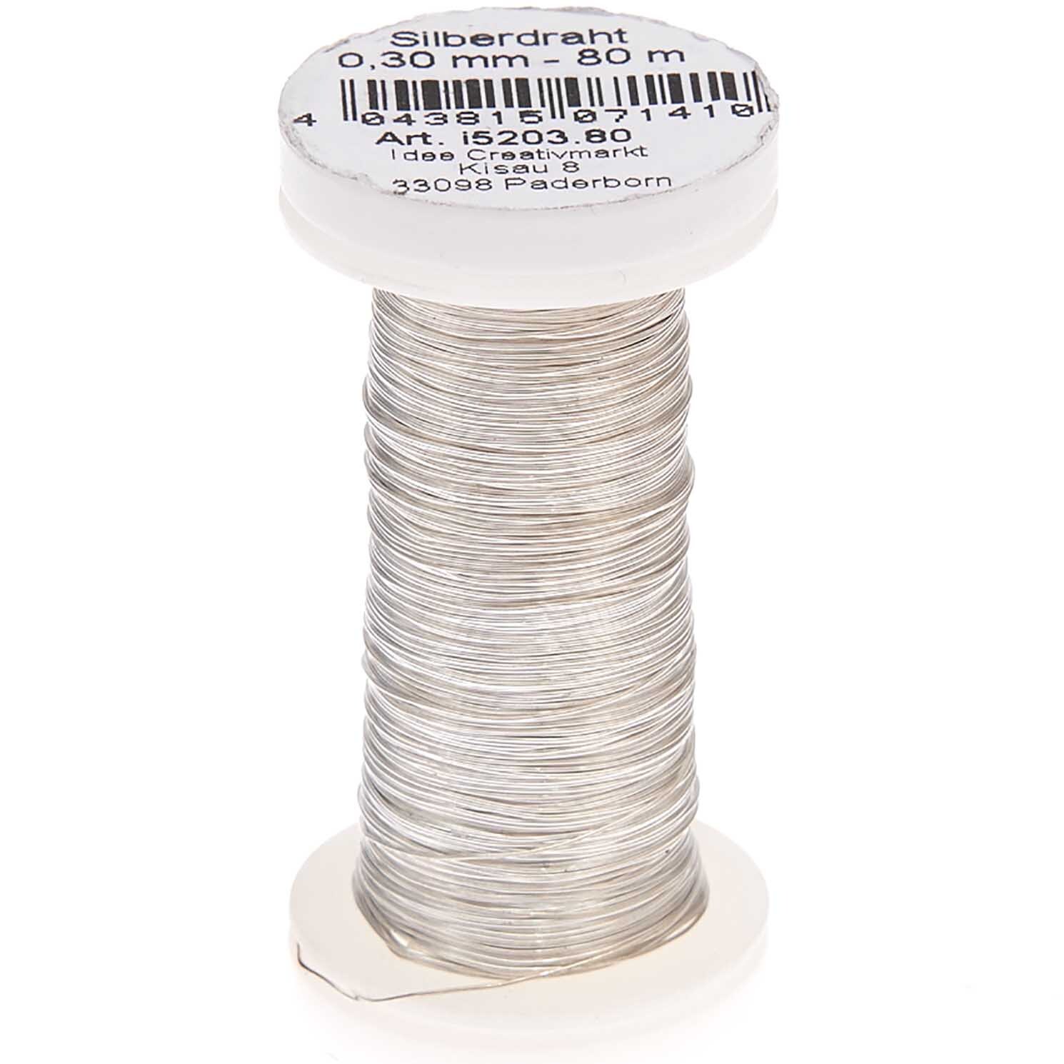 Silberdraht auf einer Spule, 0,30 mm dick, 80 m lang, von der Marke preissler, ideal für Bastelarbeiten.