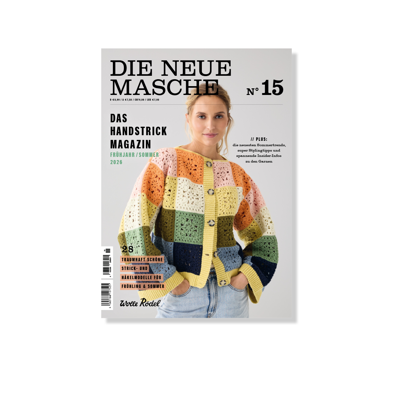 Die Vorderansicht des Anleitungsheftes Die Neue Masche No. 15. Flatlay von Produkt.