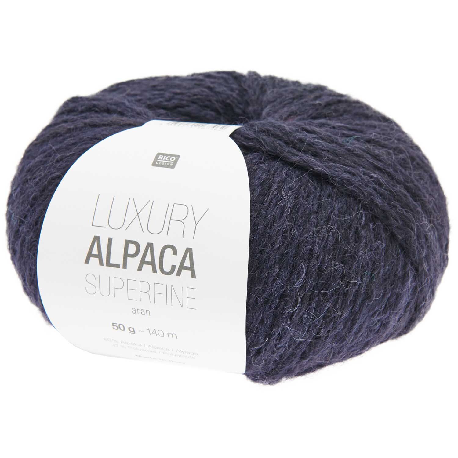 Rico Luxury Alpaca Superfine aran, weiches Garn in Marineblau, 50g Knäuel, 140m Länge.