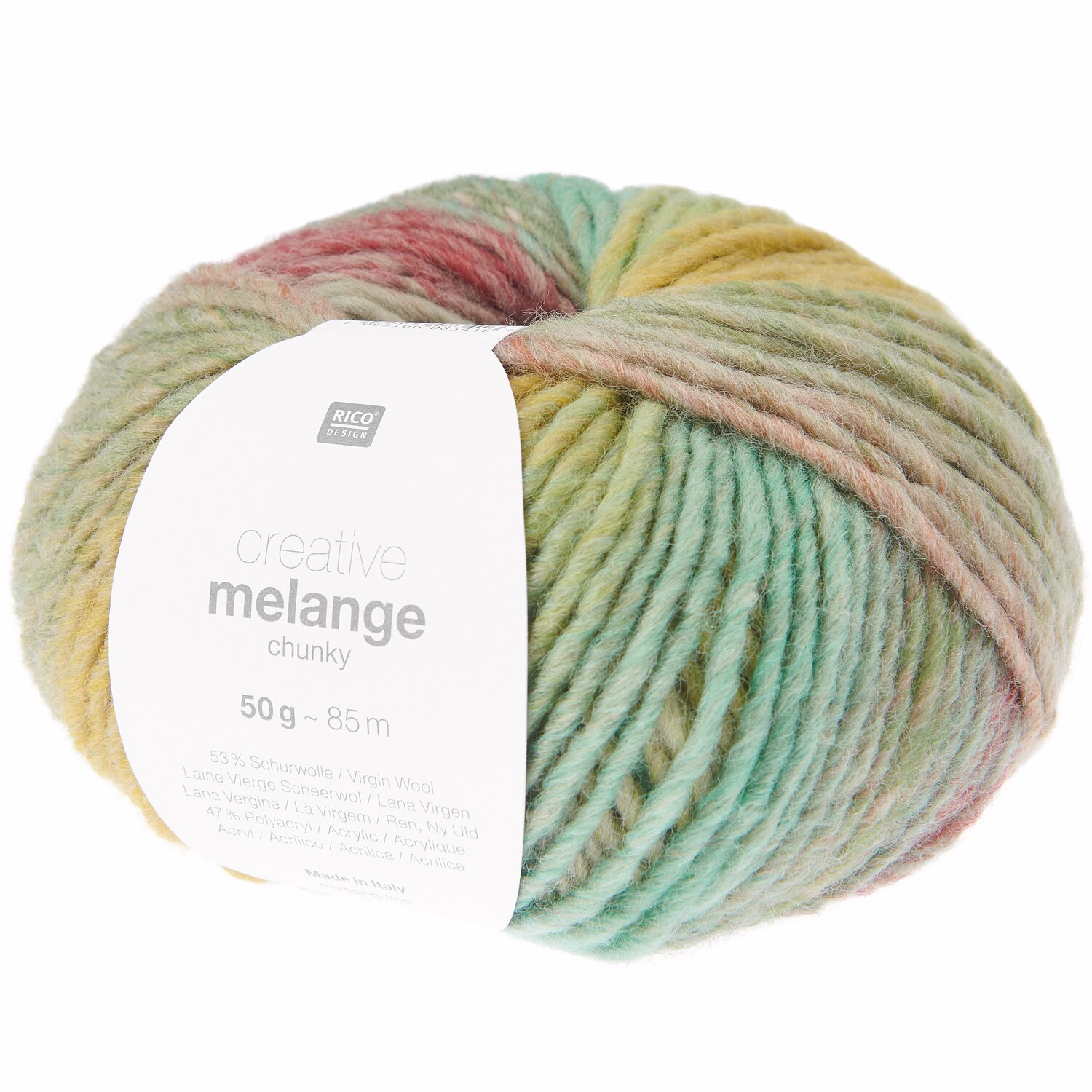 Creative Melange chunky von Rico Design: Bunter Wollknäuel in Pastelltönen, ideal für Frühlingsprojekte.