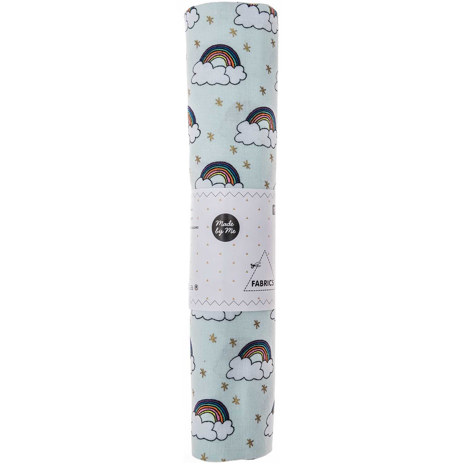 Stoff Regenbogen mint-gold 50x140cm Stoff Regenbogen mint-gold 50x140cm