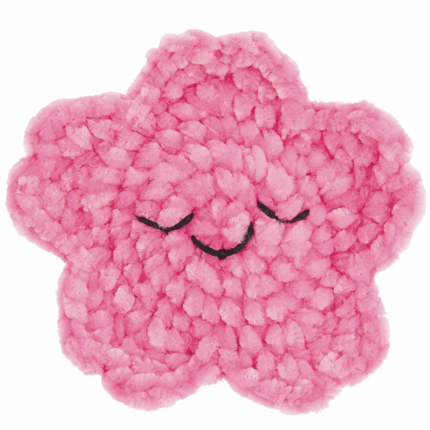 Ricorumi Rico Chingus, ein gehäkelter Stern in leuchtendem Pink mit geschlossenen Augen, ideal für kreative Projekte.