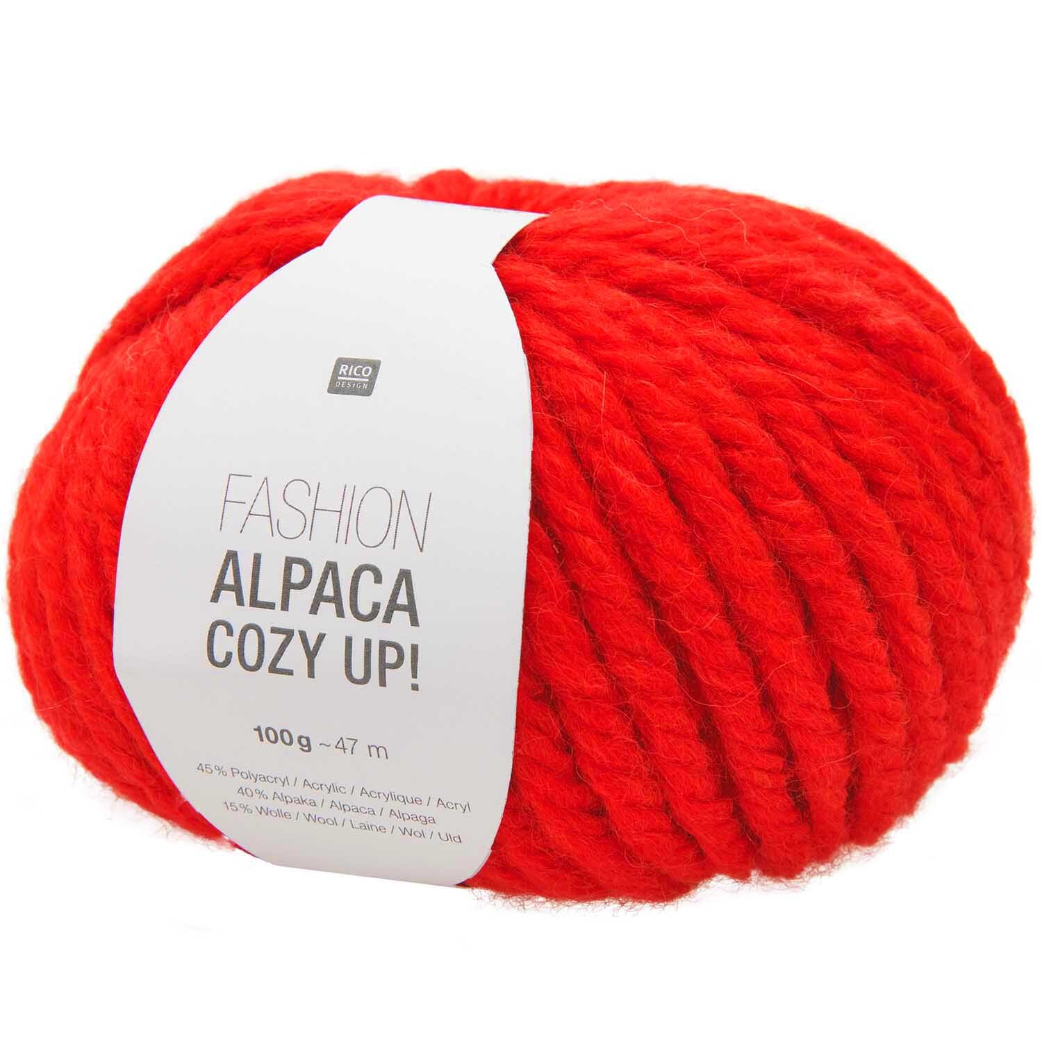 Fashion Alpaca Cozy Up! 100g 47m Farbe Rot von Rico Design Fashion Alpaca Cozy Up! in leuchtendem Rot von Rico Design, 100g Wolle, ideal für warme Strickprojekte.
