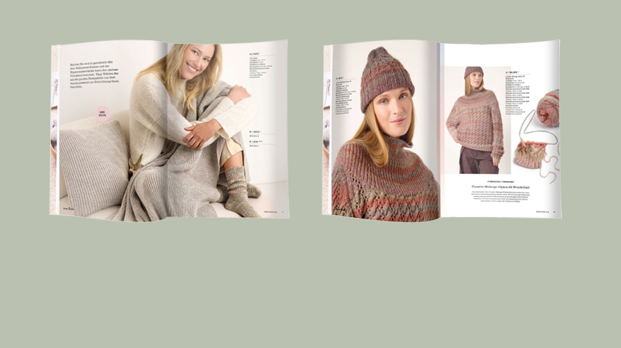 Zwei verschiedene aufgeschlagene Seiten aus Die Neue Masche Nr. 13.