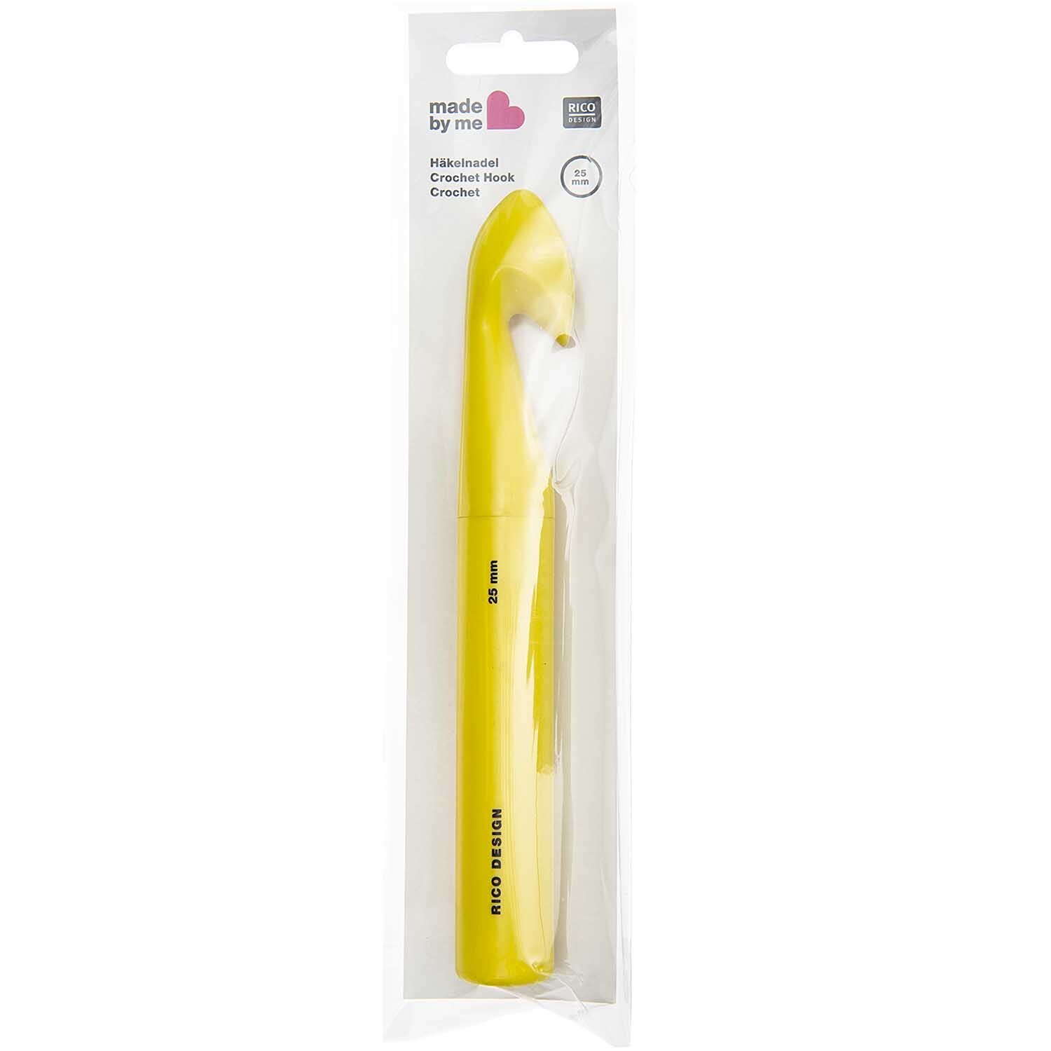 Häkelnadel 15cm von Rico Design in gelber Verpackung, ideal für kreative Handarbeiten.