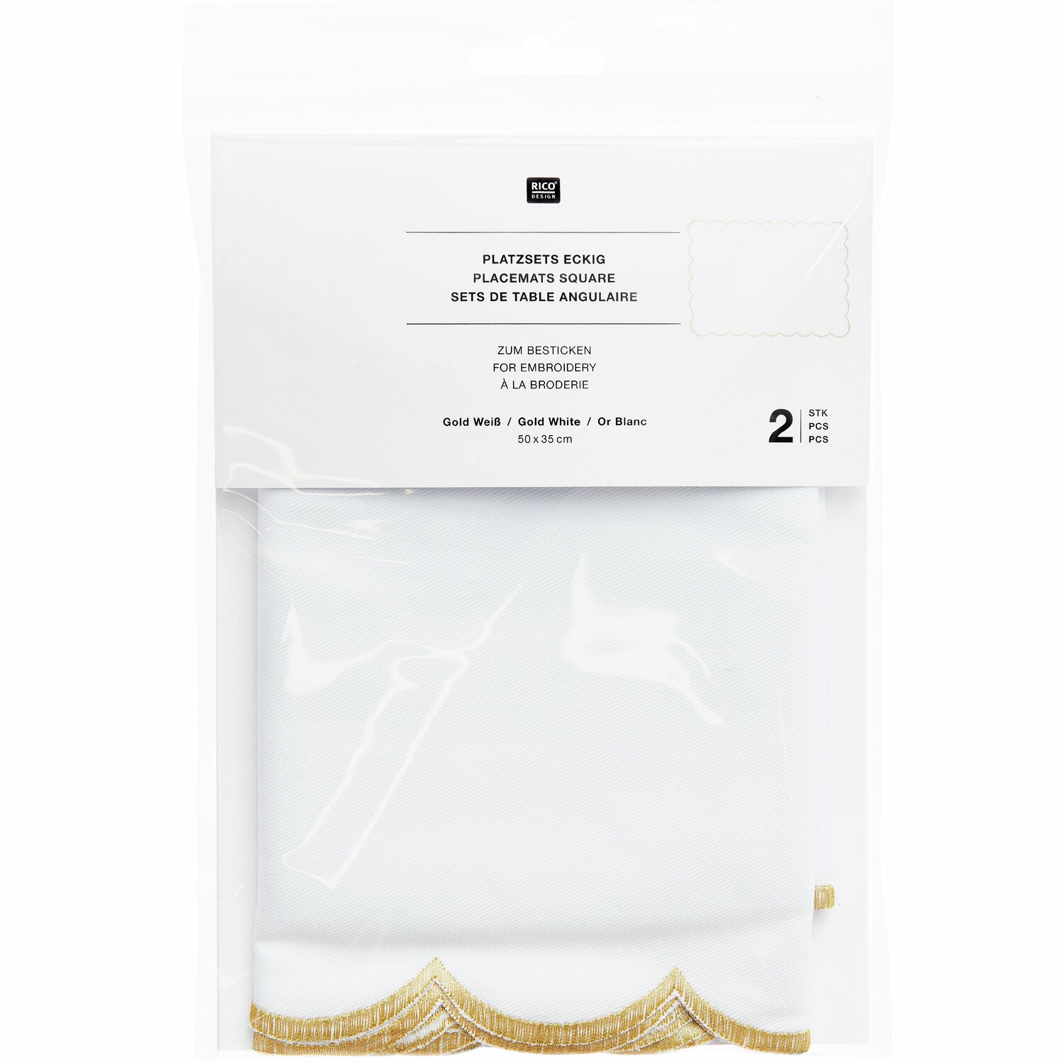 Platzsets eckig Gold/Weiß 2 Stück 50x35cm von Rico Design