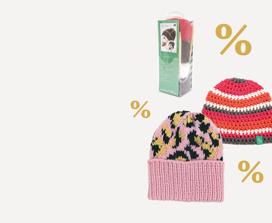 4 Strick-/ Häkelmützen und Verpackung Mützenset