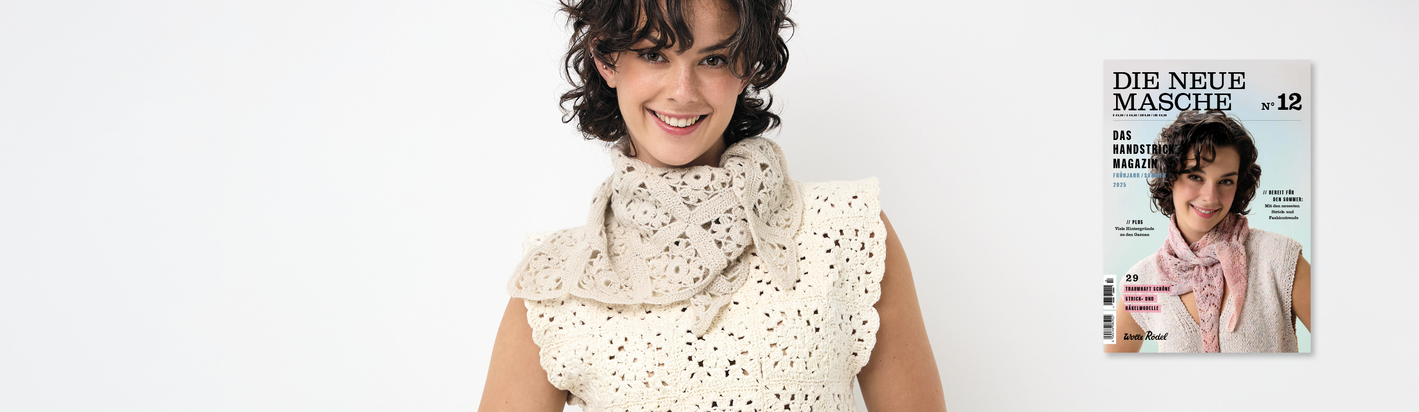 Model mit Strickmütze und Strickpullover mit hohem Kragen