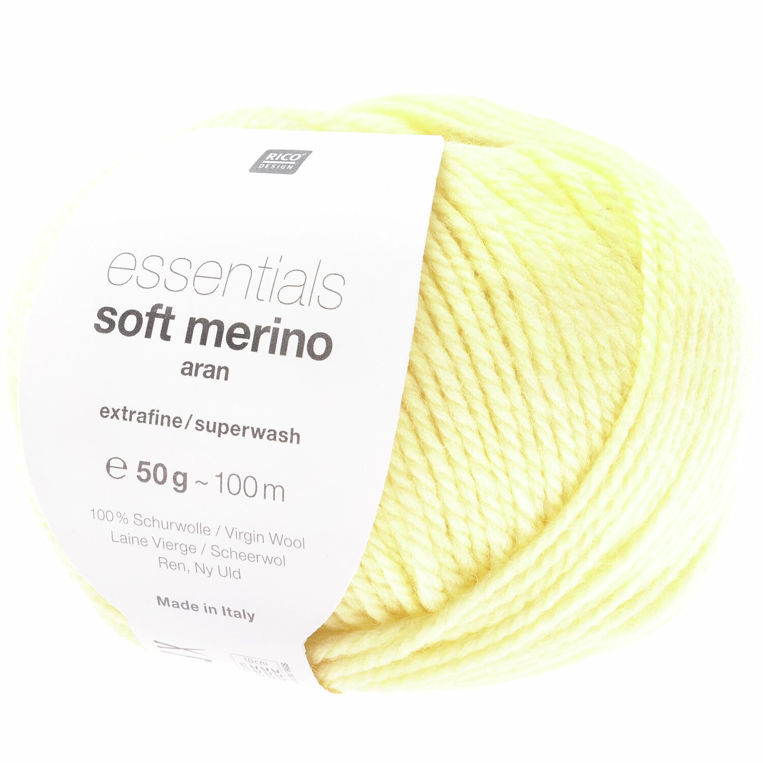 Essentials Soft Merino aran Wolle in Vanille von Rico Design, 50g Knäuel, 100m Länge.
