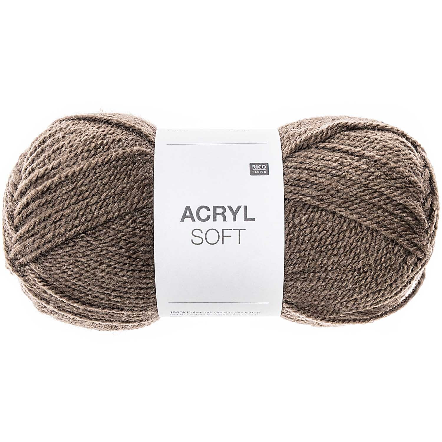 Acryl Soft Wolle in Hellbraun von Rico Design, 50g Knäuel mit 155m Länge, ideal zum Stricken.