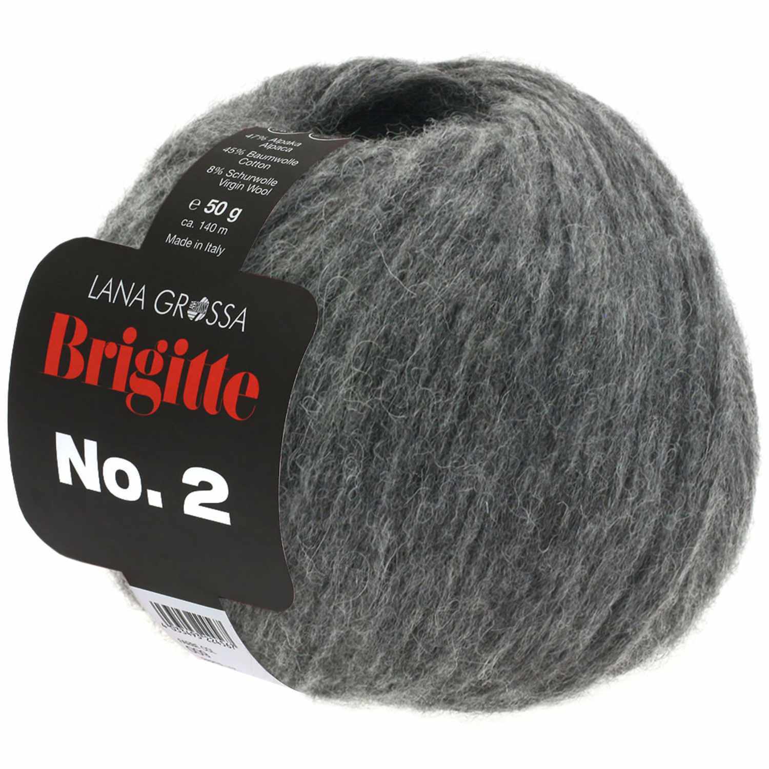 Brigitte No.2 50g 140m Farbe Anthrazit von LANA GROSSA Mode mit Wolle Handels- und Vertriebs Brigitte No.2 Wolle in Anthrazit von Lana Grossa, 50g Knäuel mit 140m Lauflänge, ideal zum Stricken.