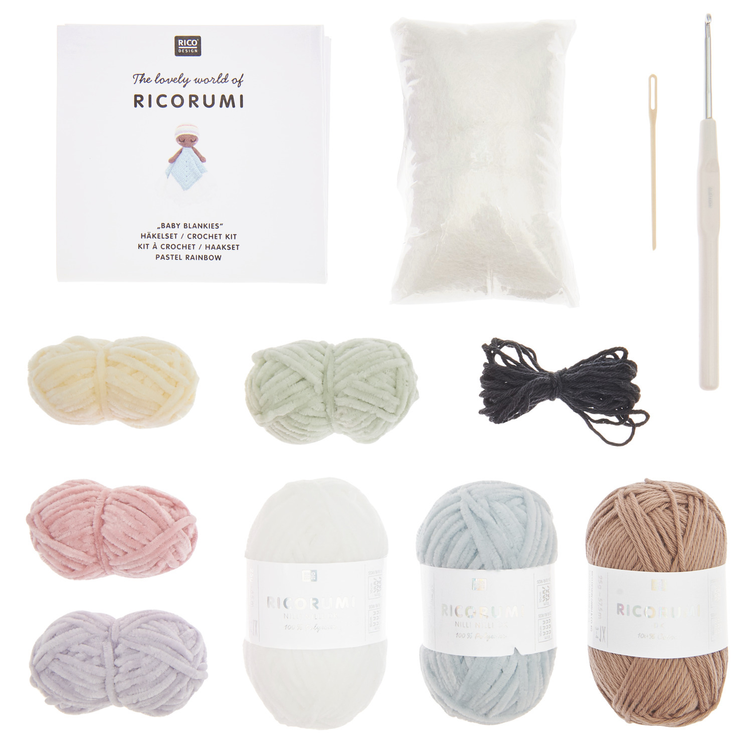 Häkelset Ricorumi Baby Blankies Pastel Rainbow