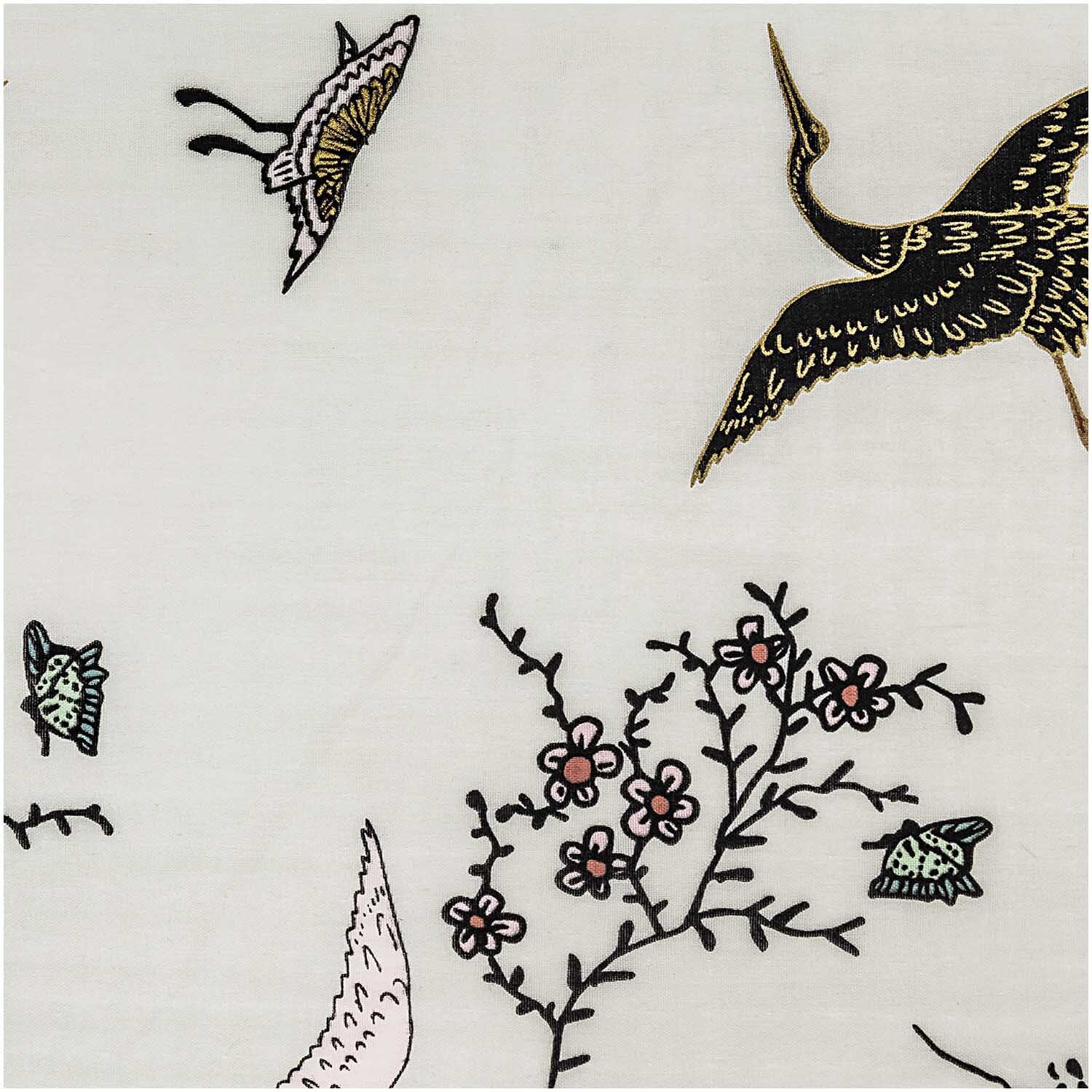 Musselin-Druckstoff Jardin Japonais Kraniche grau-gold 140cm Musselin-Druckstoff Jardin Japonais Kraniche grau-gold 140cm