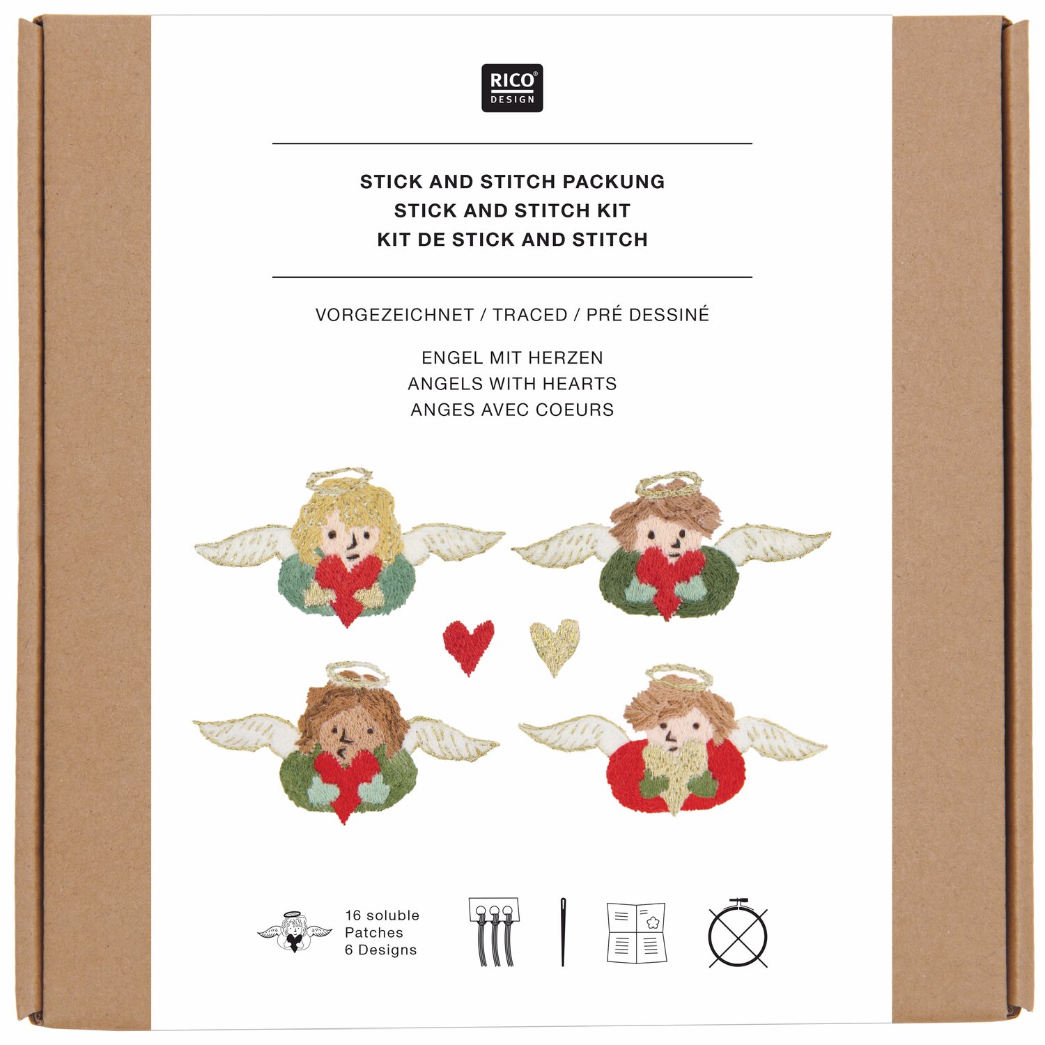 Stick & Stitch Stickpackung Engel mit Herzen 16 Stück von Rico Design