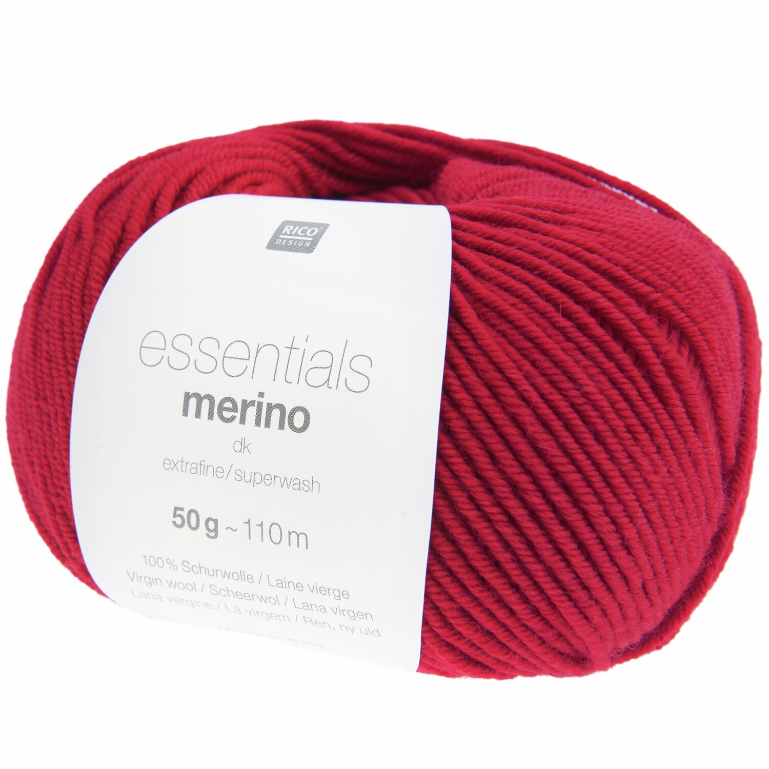 Essentials Merino dk Wolle in Kirsche, 50g 110m, extrafeine Qualität von Rico Design. Ideal für Strickprojekte.