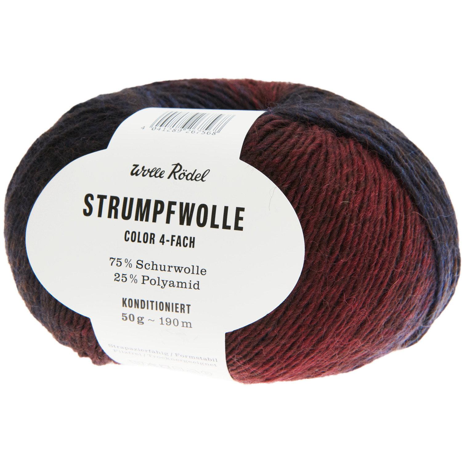 Strumpfwolle Color in Marine/Beere von Wolle Rödel, 50g Knäuel, ideal für Strickprojekte.