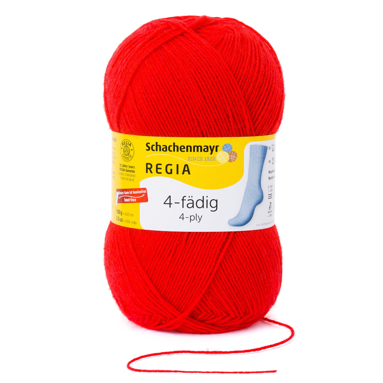 REGIA 4fädig: Knäuel aus hochrotem Garn von Schachenmayr, ideal für Strickprojekte.