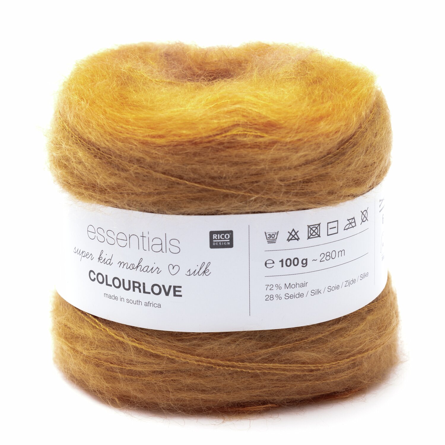 Essentials Super Kid Mohair Loves Silk Colourlove 100g 265m Farbe Gelb von Rico Design Essentials Super Kid Mohair Loves Silk Colourlove, 100g, 265m, gelbes Garn von Rico Design.