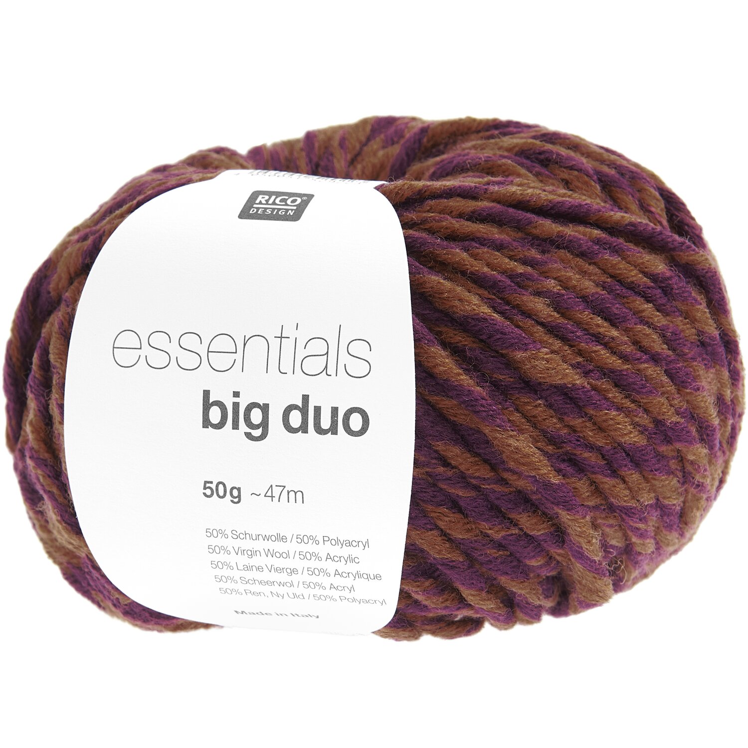 Essentials Big Duo 50g 47m Farbe Aubergine/Rehbraun von Rico Design Essentials Big Duo Wolle in Aubergine/Rehbraun von Rico Design, 50g, 47m, ideal für Strickprojekte.