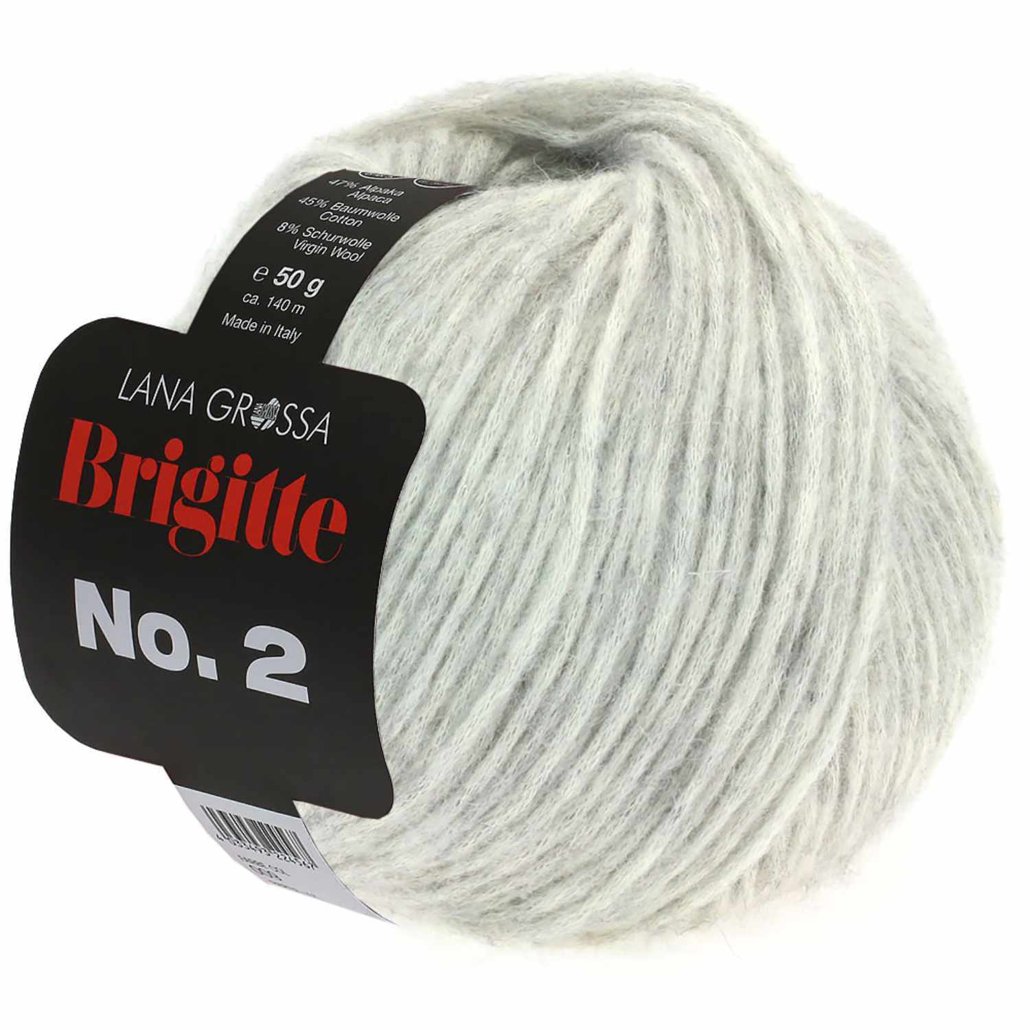 Brigitte No.2: Weiches Garnknäuel in Silbergrau von Lana Grossa, 50g mit 140m Lauflänge. Ideal für Strickprojekte.