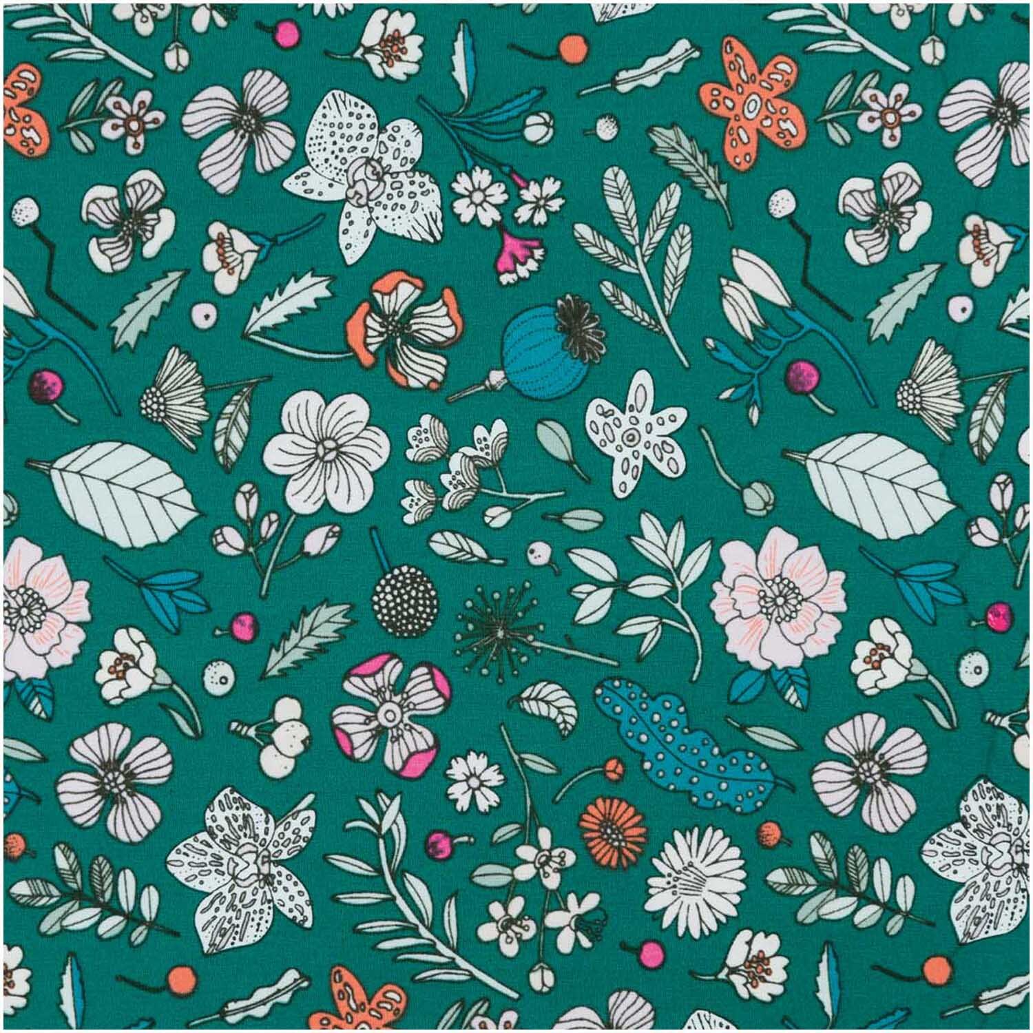 Druckstoff Hygge Blumen grün-neon 140cm