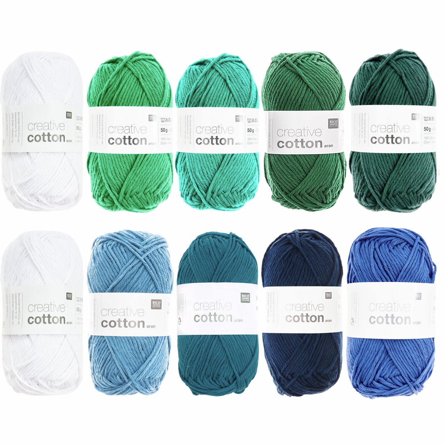 Wollpaket Creative Cotton aran Aqua Colours 10x50g von Rico Design