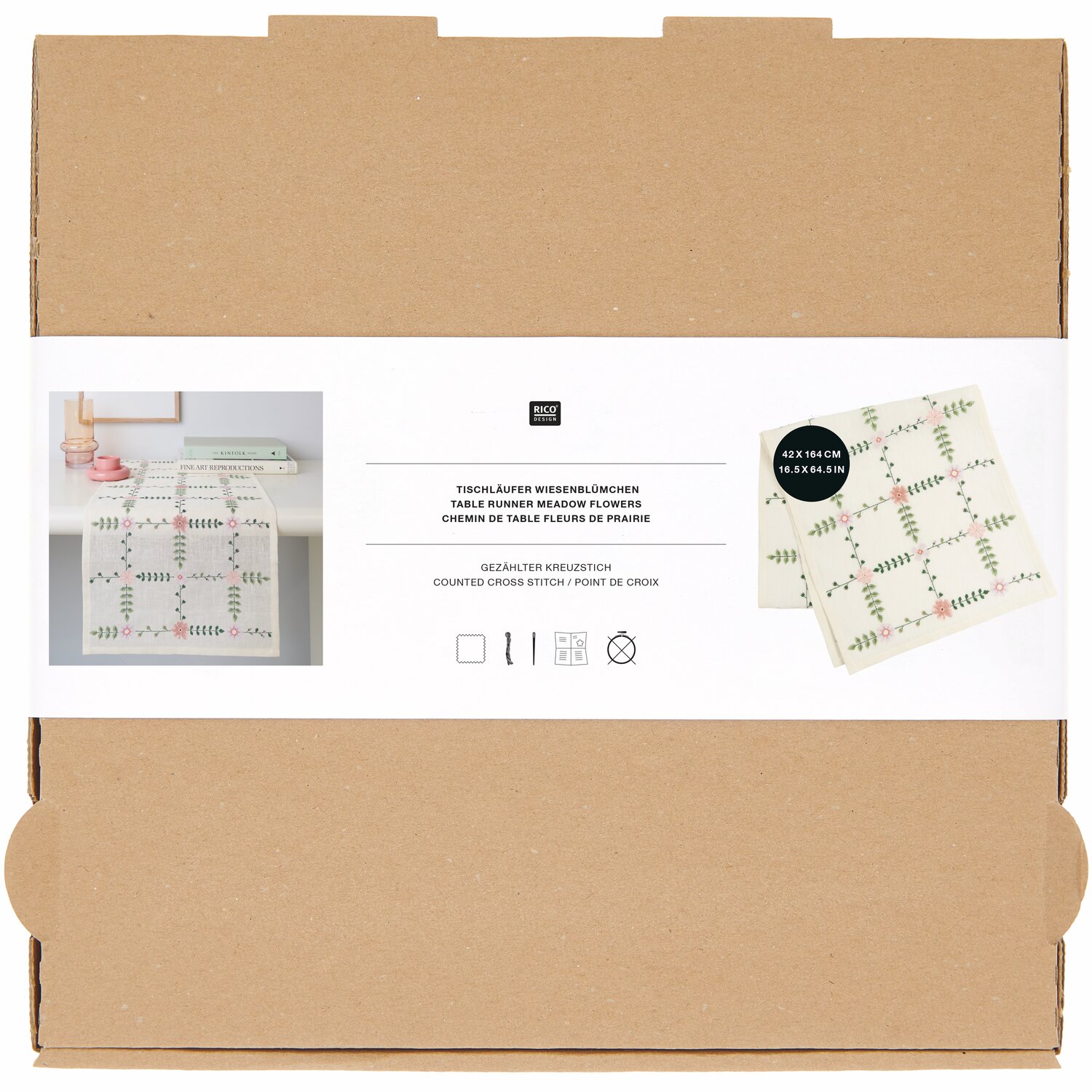 Stickpackung Gezählter Kreuzstich Tischläufer Wiesenblümchen 42x164cm von Rico Design