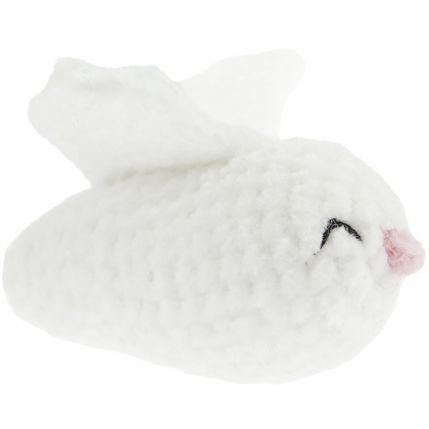 Ricorumi Häkelset Schlüsselanhänger Chingu Earth: Weißer, gehäkelter Vogel von Rico Design mit rosa Schnabel und geschlossenen Augen.