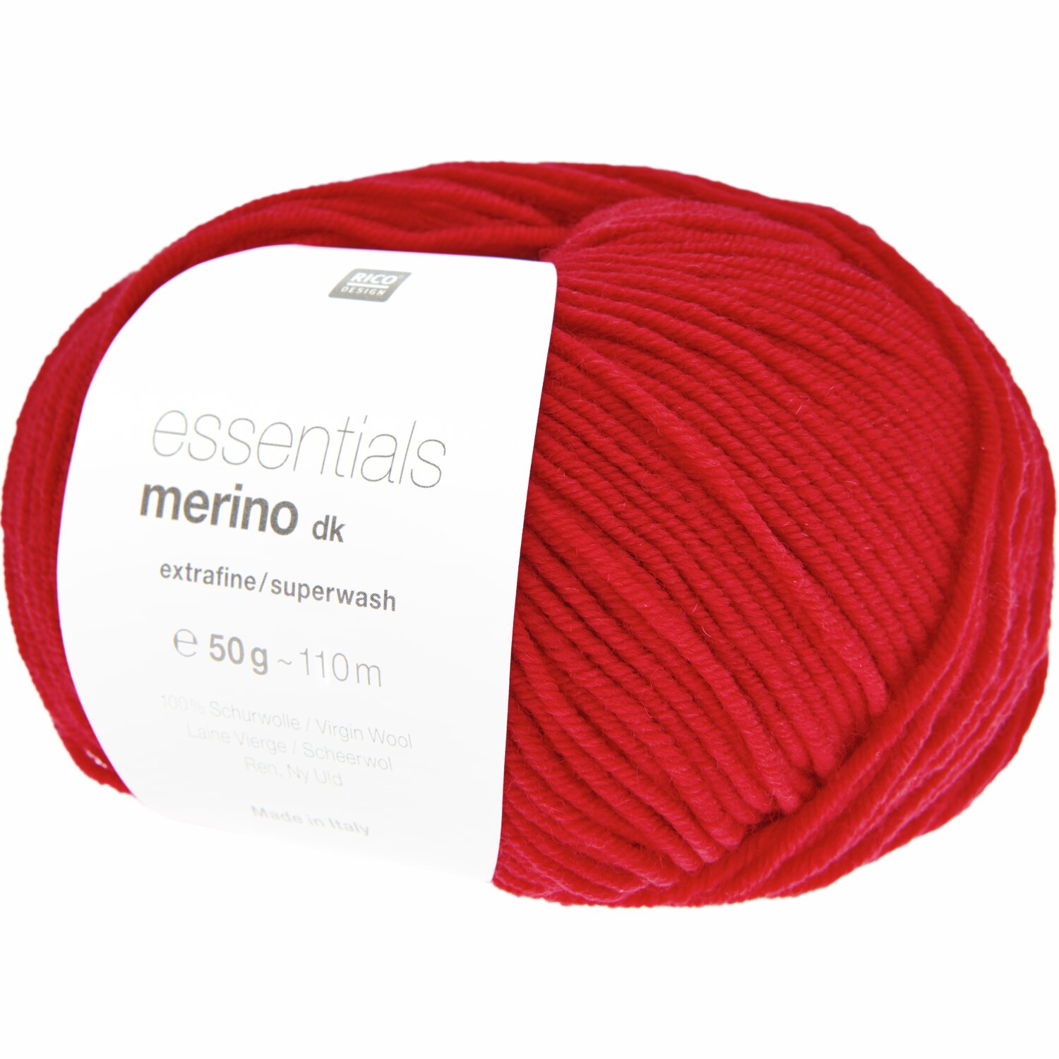 Essentials Merino dk: Weiches, rotes Garn von Rico Design, 50g, 110m, extrafein und superwash.