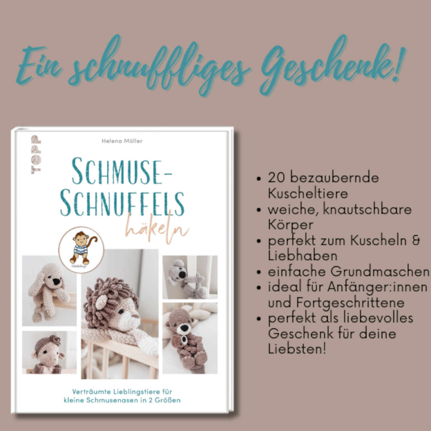 Schmuse-Schnuffels häkeln: Buchcover mit niedlichen Kuscheltieren, ideal für Anfänger.