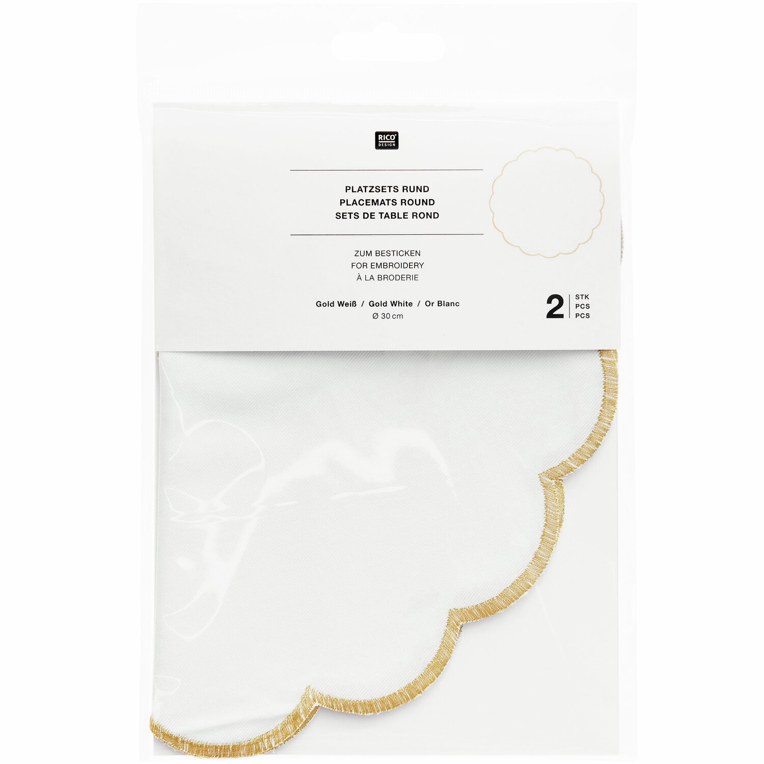 Untersetzer rund Gold/Weiß 2 Stück Ø30cm von Rico Design