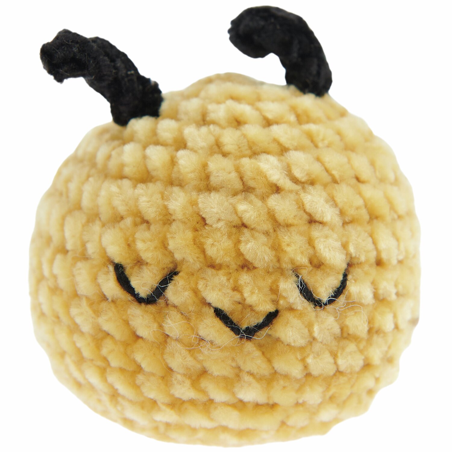 Ricorumi Häkelset Schlüsselanhänger Chingu Earth: Gelber, gehäkelter Ball mit schwarzen Details.